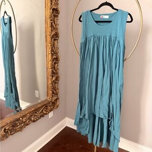 Free People Teal Asymmetrical Sleeveless Maxi Dress